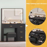 Dextrus Charcoal Black Makeup Vanity Table with Large Mirror and LED Lights – Stylish and Functional for Women Girls, Charcoal Black