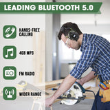 Bluetooth Hearing Protection, FM MP3 Noise Reduction Radio Headphones with 29dB NRR, Safety Ear Muffs with Bluetooth Radio, Wireless Cancelling Bluetooth Rechargebale FM Radio Headphones, Green
