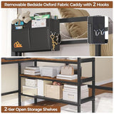DICTAC Twin Loft Bed with L-Shaped Desk,Storage Shelves and Charging Station Metal Loft Bed Twin Size with LED Lights,Coat Rack with Drawers and Stair,Top Bunk with Safety Guardrail for Teen,Black