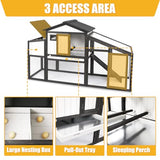 Chicken Coop and Run, Two Story Rabbit Hutch Indoor Outdoor, Wooden Hen House with Nesting Box Rabbit Cage, Ramp, Deep No Leak Pull Out Tray, for Chick, Bunny(Black)
