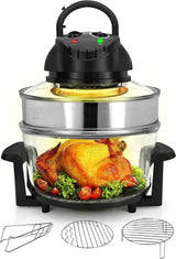 18 Quart Convection Countertop Air Fryer – See through Glass for Best Cooking Results – Air Fryer, Roaster, Bake, Grill, Steam & Roast – Includes Glass Bowl, Broil Rack & Toasting Rack