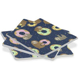 Donut Sloth Square Coasters for Drinks 4 Packs, Absorbent Heat-Resistant Ceramic Stone Coaster Desktop Protector with Cork Base for Kitchen Bar Home Decor, 3.9 Inch
