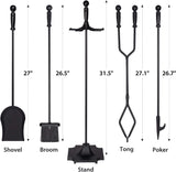 Parts & Accessories 5-Piece Fireplace Tools Set, 32 Inch Wrought Iron Fireplace Accessories Includes Fire Poker, Shovel, Brush, Tong, and Stand, Easy to Assemble
