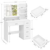 Makeup Vanity Desk with Mirror, 10 Lights, 5 Drawers, 3 Storage Shelves, 3 Color Modes & Adjustable Brightness Dressing Table, 35.4?? Desk, Black