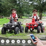 ELEMARA 2 Seater Kids ATV, 4 Wheeler Quad Electric Vehicle with 10AH Battery, 4mph Max Speed, 2 Charging Ports, LED Headlights, Music, Radio, 12V Battery Powered Ride on Car for Boys & Girls, Green