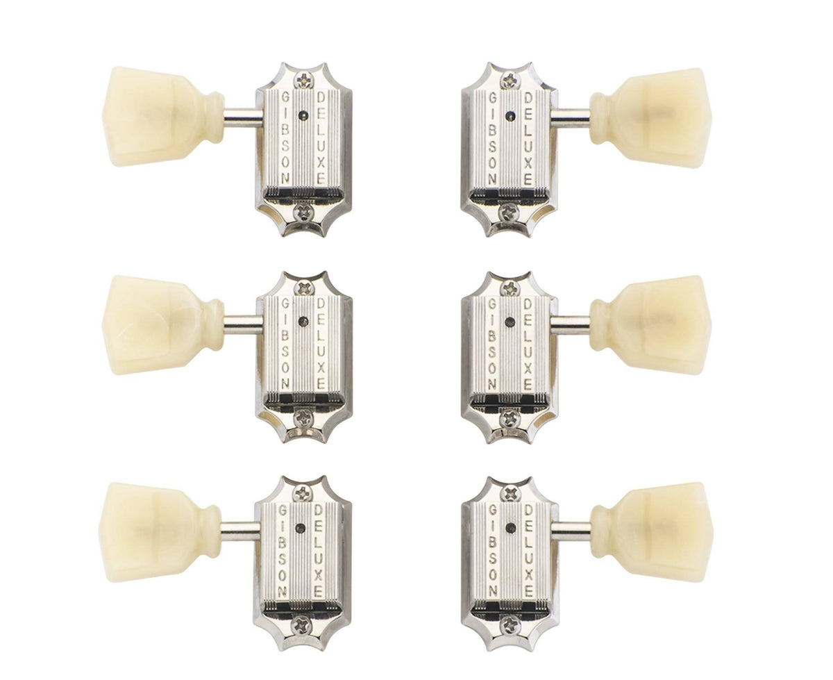 Gibson Deluxe Yellow Key Tuner Set, Vintage Nickel