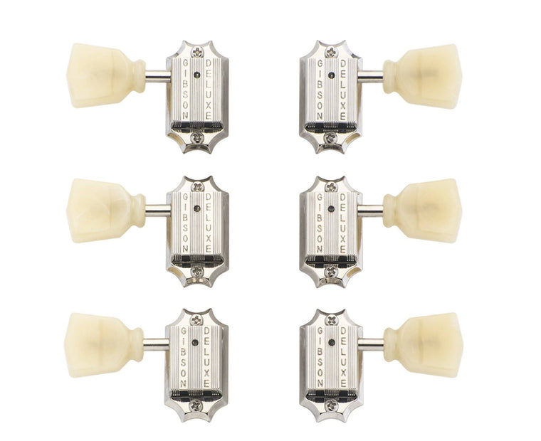 Gibson Deluxe Yellow Key Tuner Set, Vintage Nickel