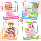 Baby Doll Toys Set, 14 Doll Toys, 25Pcs Dolls Care Toy Playset, Toddlers Toy Doll Set Incl Cradle Crib, High Chair, Milk Bottle, Pacifier, Diaper, Baby Gift for Age 3 4 5 6+ Years Old Girls Boys