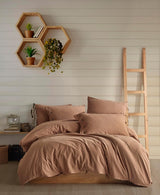 Monarch Duvet Cover Set Coffee with Milk 100% Washed Cotton Linen Super Soft Comfortable Chic Lightweight 5 Piece Set 2 Pillow Sham 2 Pillow Case 1 Quilt Cover Home Bedding Set King Size US