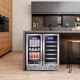 Tittla 30 Inch Wine Fridge, Dual Zone Wine and Beverage Refrigerator with 33 Bottle and 80 Can Wine Cooler Under Counter Freestanding