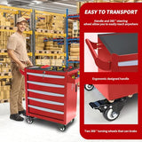 Rolling Tool Chest, Metal Tool Box with 5 Drawers, Lockable Garage Storage Cabinets Sliding Tool Drawer Cart on Wheels Toolbox Organization Workbench for Workshop Warehouse Repair Shop