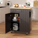 Shintenchi Kitchen Island Cart with Storage,Rolling Side Table on Wheels with Large Worktop, Cabinet,Towel Rack and Drawers for Kitchen,Dinning Room, White
