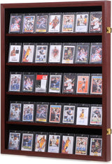 35 Graded Sports Card Display Case – Baseball Card Display Frame with UV Protection Clear View Lockable Wall Cabinet for Basketball Collectible Trading Card Black Finish