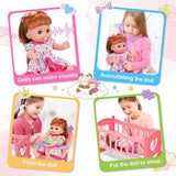 Baby Doll Toys Set, 14 Doll Toys, 25Pcs Dolls Care Toy Playset, Toddlers Toy Doll Set Incl Cradle Crib, High Chair, Milk Bottle, Pacifier, Diaper, Baby Gift for Age 3 4 5 6+ Years Old Girls Boys