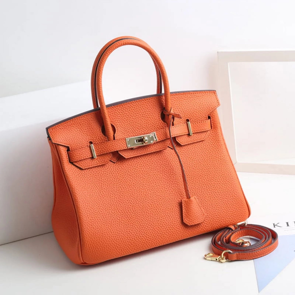 KAMUGO Genuine Leather Handbags Purse for Women , Tote Shoulder Bag 25# Orange