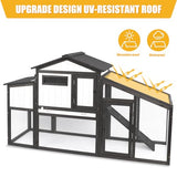 Chicken Coop and Run, Two Story Rabbit Hutch Indoor Outdoor, Wooden Hen House with Nesting Box Rabbit Cage, Ramp, Deep No Leak Pull Out Tray, for Chick, Bunny(Black)