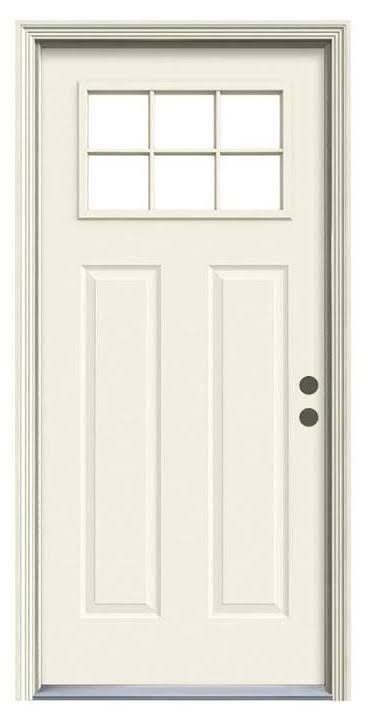 JELD-WEN 30 in. x 80 in. 6 Lite Craftsman Primed Steel Prehung Left-Hand Inswing Front Door w/Brickmould