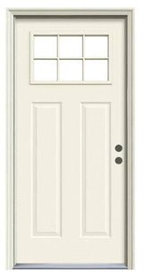 JELD-WEN 30 in. x 80 in. 6 Lite Craftsman Primed Steel Prehung Left-Hand Inswing Front Door w/Brickmould