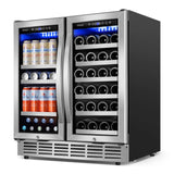 Tittla 30 Inch Wine Fridge, Dual Zone Wine and Beverage Refrigerator with 33 Bottle and 80 Can Wine Cooler Under Counter Freestanding