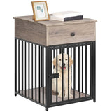 HOOBRO Dog Crate Furniture, Wooden Dog House, Decorative Dog Kennel with Drawer, Indoor Pet Crate End Table for Small Dog, Steel-Tube Puppy Cage, Chew-Proof, Greige BG01GW03