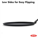 OXO Obsidian Pre-Seasoned Carbon Steel, 12 Wok Pan with Removable Silicone Handle Holder, Induction, Oven Safe, Black