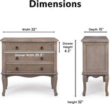 ClickDecor Thomas Antique Country Style Dresser Chest with 3 Drawers, Weathered Wood Nightstand Living Room Accent Furniture, Black Ring Handle, Curved Legs, Gray