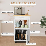 Shintenchi Kitchen Island Cart with Storage,Rolling Side Table on Wheels with Large Worktop, Cabinet,Towel Rack and Drawers for Kitchen,Dinning Room, White