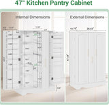 47?? Kitchen Pantry Cabinet with Drawer, Pantry Storage Cabinet with Adjustable Shelves, White Kitchen Pantry Storage Cabinet, Buffet Cupboards Sideboard for Home Office Use