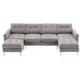 Soges U-Shaped Sectional Sofa with Ottoman, Convertible Couch for Living Room, 5 Seater Sofa, Gray, 110×54
