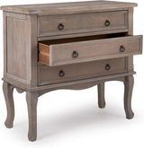 ClickDecor Thomas Antique Country Style Dresser Chest with 3 Drawers, Weathered Wood Nightstand Living Room Accent Furniture, Black Ring Handle, Curved Legs, Gray