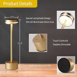 Cordless Table Lamp, Portable Rechargeable Bedside Lamp, Touch Stepless Dimmable Desk Lamp, for Home Bedroom Hotel Restaurant Bar Outdoor, 2 Pack, Gold