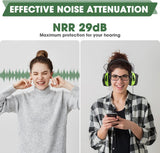 Bluetooth Hearing Protection, FM MP3 Noise Reduction Radio Headphones with 29dB NRR, Safety Ear Muffs with Bluetooth Radio, Wireless Cancelling Bluetooth Rechargebale FM Radio Headphones, Green