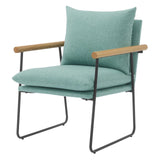 Dutton Armchair in Sage Green Fabric with Natural Arms and Black Sled Base