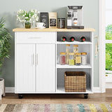 Shintenchi Kitchen Island Cart with Storage,Rolling Side Table on Wheels with Large Worktop, Cabinet,Towel Rack and Drawers for Kitchen,Dinning Room, White