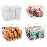 Freezer Wire Baskets, Kitchen Storage Organizer Bins for Chest and Upright Freezer, Refrigerator Dividers Containers with Handles – Pearl White (3)