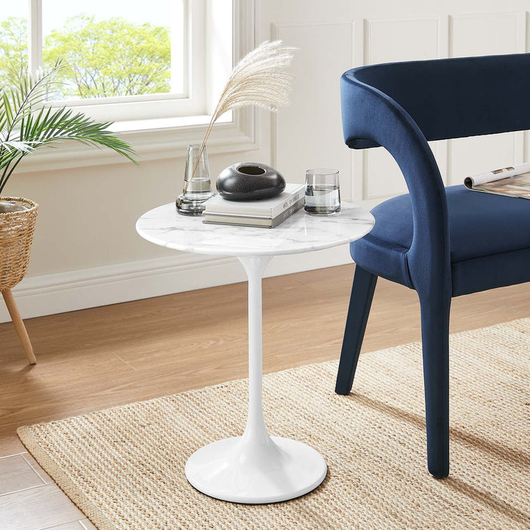 Modway Lippa 20 Round Artificial Marble Side Table in White White
