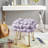 Retro Green Soft Upholstered Ottoman Entryway Bench Seat 16x16x16 Sturdy Accent Coffee Table for Living Room Make Up Vanity Fluffy Shoe Stool with Golden Legs for Bedroom C