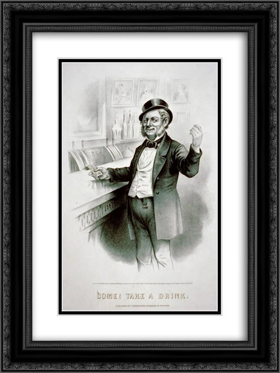 Currier and Ives 2x Matted 20×24 Black Ornate Framed Art Print ‘Come! Take a drink ‘