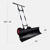Best Choice Products 36in Galvanized Blade Heavy-Duty 2-Wheel Snow Pusher Hand Plow for Snow Removal w/Wheels, Adjustable Handle, Blade Angle – Black