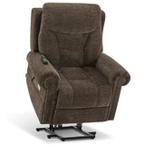 MCombo Triple Motor Power Lift Recliner Chair with Massage and Lumbar&seat Heating, Rolled Arms, Adjustable Headrest for Elderly People, Fabric 7888 (Coffee, Medium)