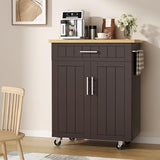 Shintenchi Kitchen Island Cart with Storage,Rolling Side Table on Wheels with Large Worktop, Cabinet,Towel Rack and Drawers for Kitchen,Dinning Room, White