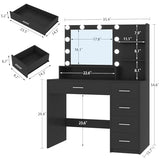 Makeup Vanity Desk with Mirror, 10 Lights, 5 Drawers, 3 Storage Shelves, 3 Color Modes & Adjustable Brightness Dressing Table, 35.4?? Desk, Black