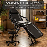 Best Choice Products 71in 3-Section Multipurpose Massage Bed, Spa & Salon Facial, Tattoo Chair w/Hydraulic Stool, Removable Headrest, Facial Cradle, Towel Hanger – Black