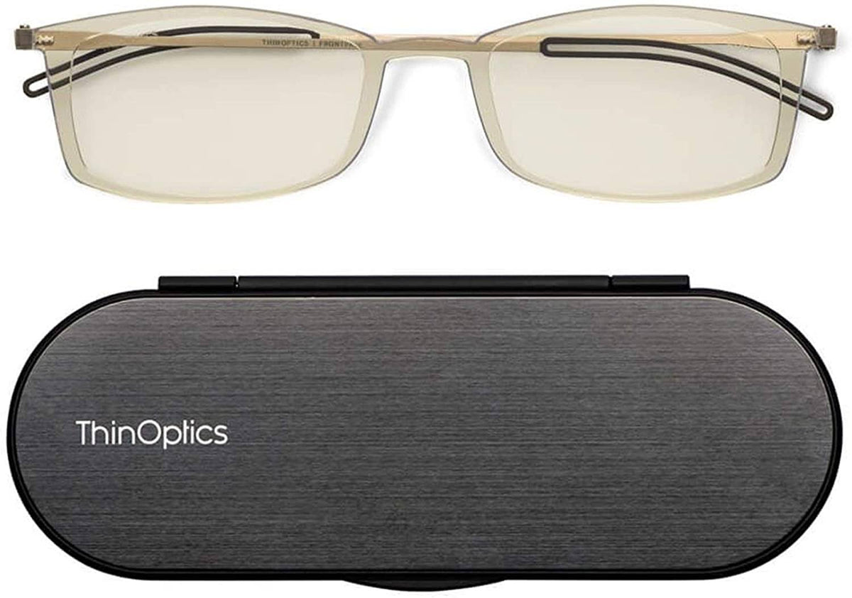 ThinOptics Front Page Blue Light Blocking Computer Glasses + Milano Black Case [Clear +2.00]