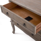 ClickDecor Thomas Antique Country Style Dresser Chest with 3 Drawers, Weathered Wood Nightstand Living Room Accent Furniture, Black Ring Handle, Curved Legs, Gray
