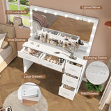 Makeup Vanity Desk with Mirror, 10 Lights, 5 Drawers, 3 Storage Shelves, 3 Color Modes & Adjustable Brightness Dressing Table, 35.4?? Desk, Black