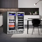 Tittla 30 Inch Wine Fridge, Dual Zone Wine and Beverage Refrigerator with 33 Bottle and 80 Can Wine Cooler Under Counter Freestanding