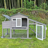 Chicken Coop and Run, Two Story Rabbit Hutch Indoor Outdoor, Wooden Hen House with Nesting Box Rabbit Cage, Ramp, Deep No Leak Pull Out Tray, for Chick, Bunny(Black)
