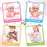 Baby Doll Toys Set, 14 Doll Toys, 25Pcs Dolls Care Toy Playset, Toddlers Toy Doll Set Incl Cradle Crib, High Chair, Milk Bottle, Pacifier, Diaper, Baby Gift for Age 3 4 5 6+ Years Old Girls Boys