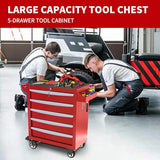 Rolling Tool Chest, Metal Tool Box with 5 Drawers, Lockable Garage Storage Cabinets Sliding Tool Drawer Cart on Wheels Toolbox Organization Workbench for Workshop Warehouse Repair Shop